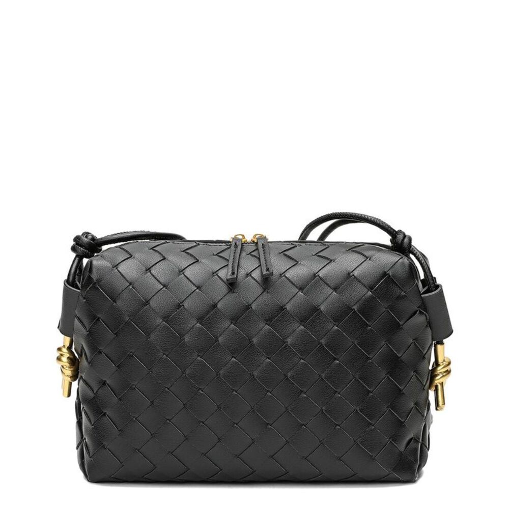 Black Woven Leather Crossbody Bag